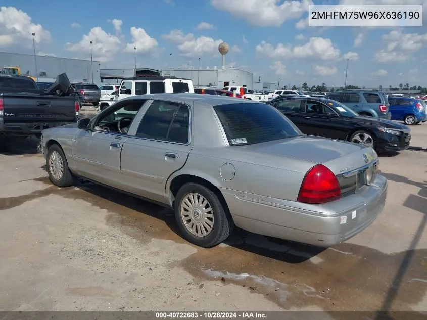 2006 Mercury Grand Marquis Ls VIN: 2MHFM75W96X636190 Lot: 40722683