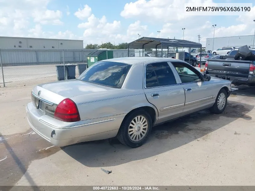 2006 Mercury Grand Marquis Ls VIN: 2MHFM75W96X636190 Lot: 40722683