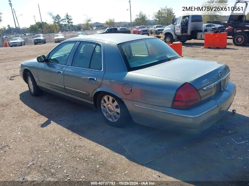 2006 Mercury Grand Marquis Ls VIN: 2MEHM75V26X610561 Lot: 40737783