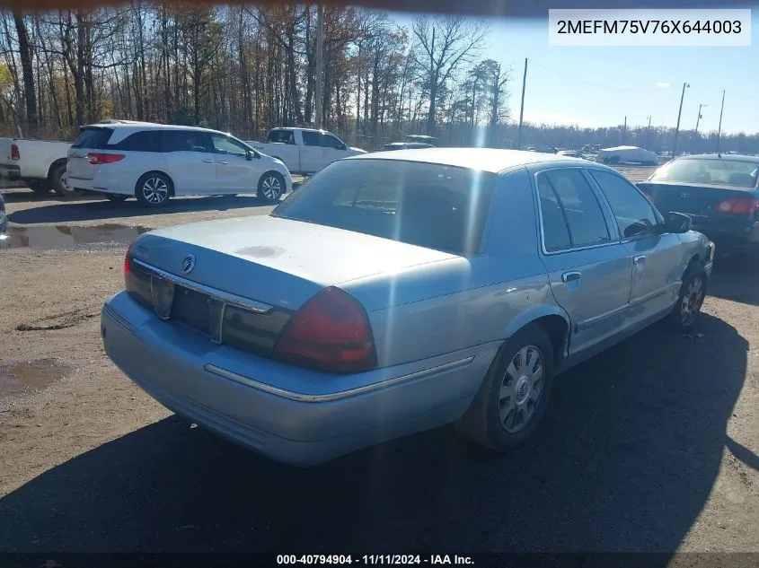 2006 Mercury Grand Marquis Ls VIN: 2MEFM75V76X644003 Lot: 40794904