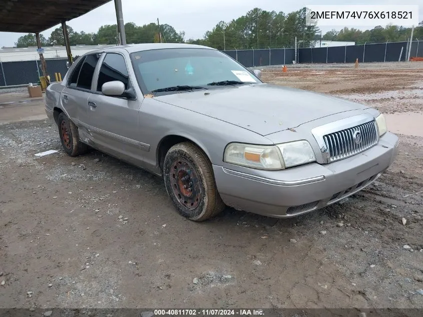 2006 Mercury Grand Marquis Gs VIN: 2MEFM74V76X618521 Lot: 40811702