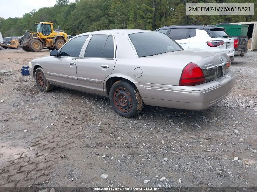 2006 Mercury Grand Marquis Gs VIN: 2MEFM74V76X618521 Lot: 40811702