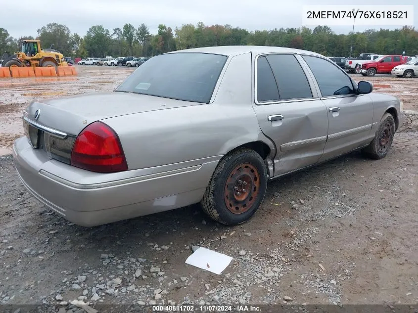 2006 Mercury Grand Marquis Gs VIN: 2MEFM74V76X618521 Lot: 40811702