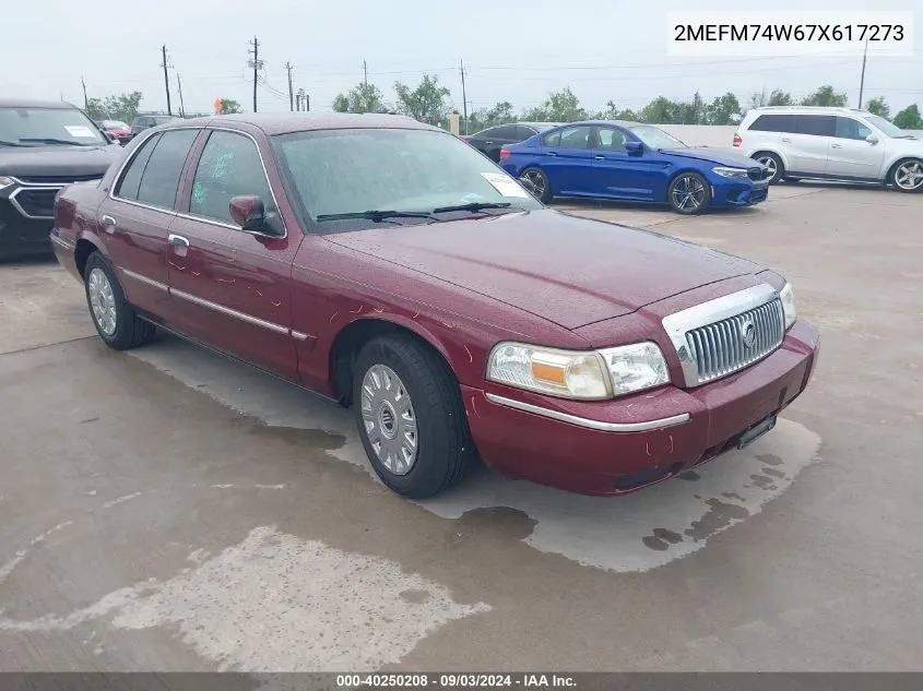 2007 Mercury Grand Marquis Gs VIN: 2MEFM74W67X617273 Lot: 40250208