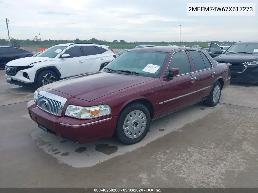 2007 Mercury Grand Marquis Gs VIN: 2MEFM74W67X617273 Lot: 40250208