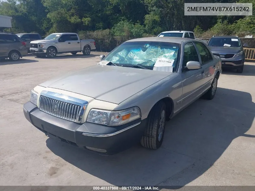 2007 Mercury Grand Marquis Gs VIN: 2MEFM74V87X615242 Lot: 40337988