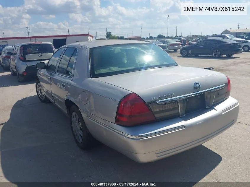 2007 Mercury Grand Marquis Gs VIN: 2MEFM74V87X615242 Lot: 40337988