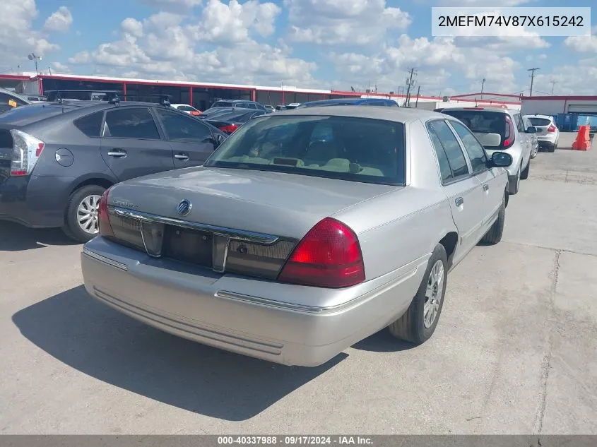 2007 Mercury Grand Marquis Gs VIN: 2MEFM74V87X615242 Lot: 40337988