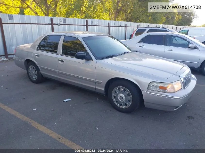 2007 Mercury Grand Marquis Gs VIN: 2MEFM74W07X614708 Lot: 40425252