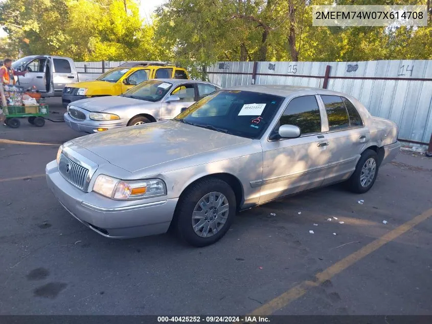 2007 Mercury Grand Marquis Gs VIN: 2MEFM74W07X614708 Lot: 40425252