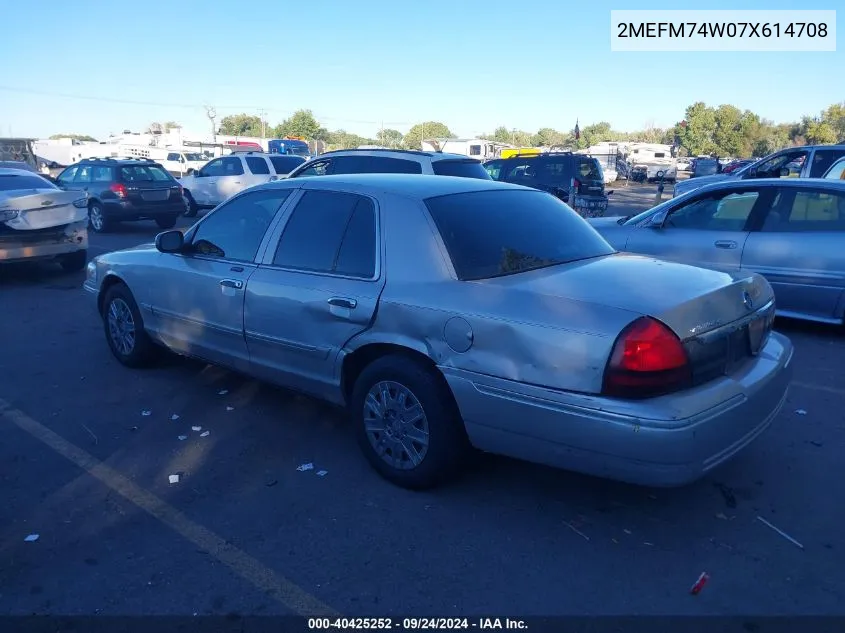 2007 Mercury Grand Marquis Gs VIN: 2MEFM74W07X614708 Lot: 40425252