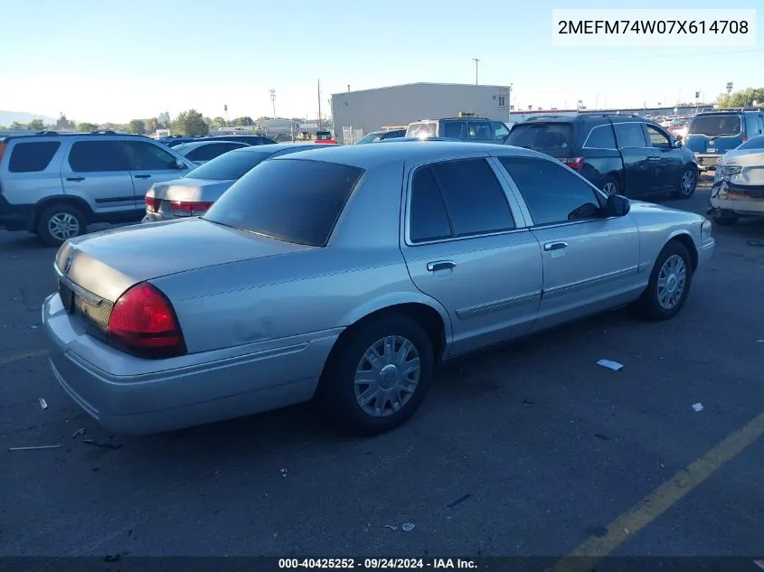 2007 Mercury Grand Marquis Gs VIN: 2MEFM74W07X614708 Lot: 40425252