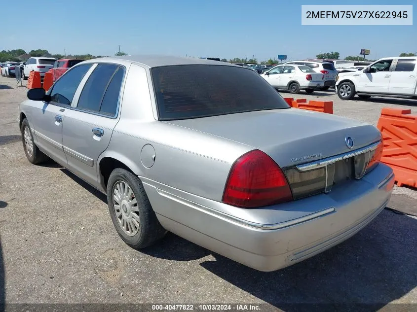 2007 Mercury Grand Marquis Ls VIN: 2MEFM75V27X622945 Lot: 40477822