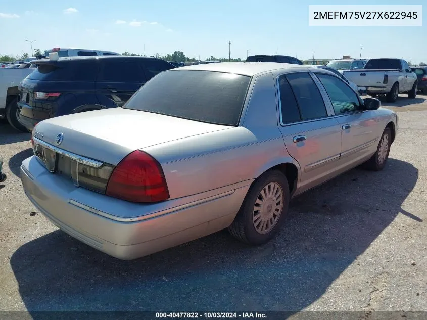 2007 Mercury Grand Marquis Ls VIN: 2MEFM75V27X622945 Lot: 40477822