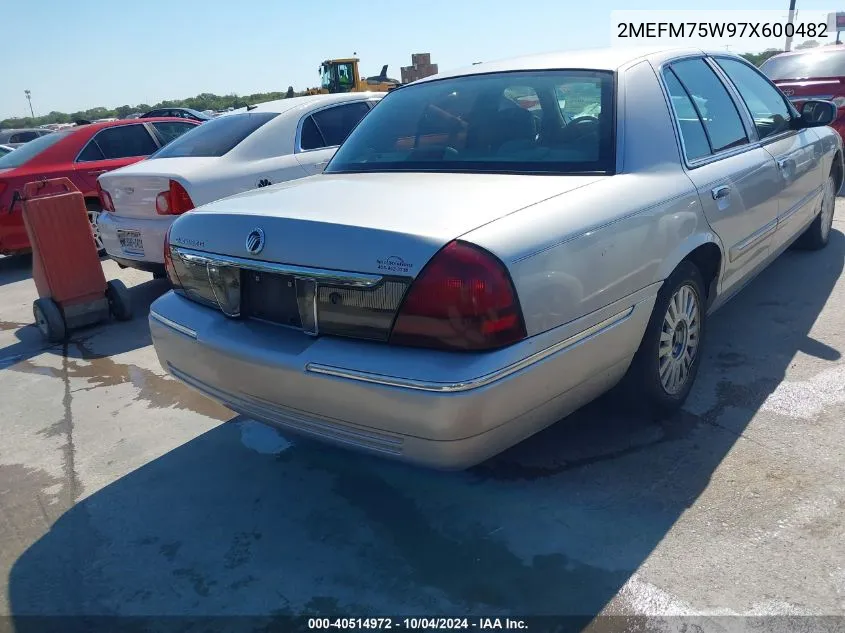 2007 Mercury Grand Marquis Ls VIN: 2MEFM75W97X600482 Lot: 40514972