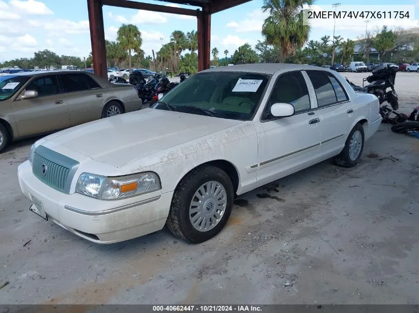 2007 Mercury Grand Marquis Gs VIN: 2MEFM74V47X611754 Lot: 40662447