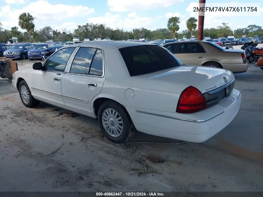 2007 Mercury Grand Marquis Gs VIN: 2MEFM74V47X611754 Lot: 40662447