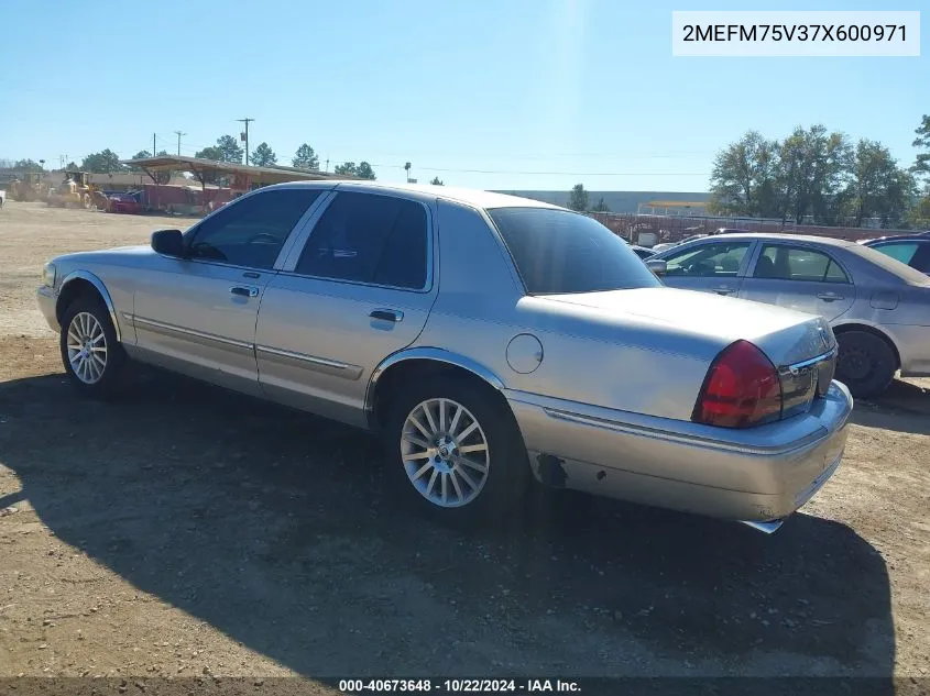 2007 Mercury Grand Marquis Ls VIN: 2MEFM75V37X600971 Lot: 40673648