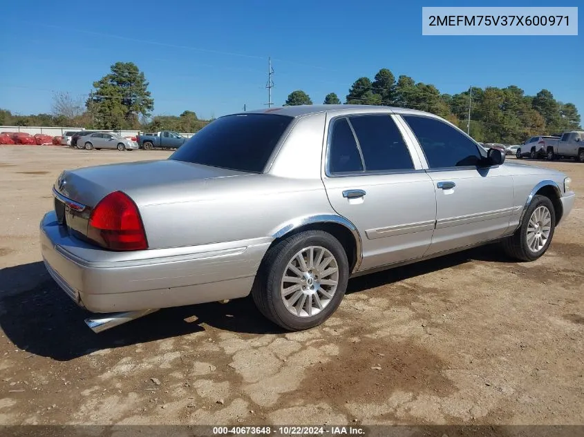 2007 Mercury Grand Marquis Ls VIN: 2MEFM75V37X600971 Lot: 40673648