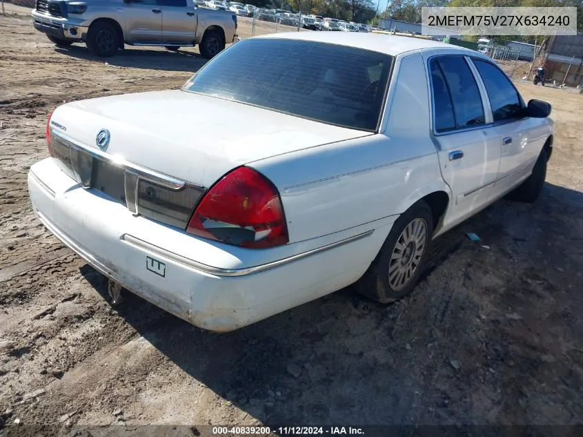 2007 Mercury Grand Marquis Ls VIN: 2MEFM75V27X634240 Lot: 40839200