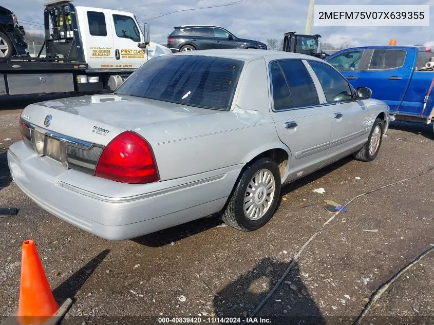 2007 Mercury Grand Marquis Ls VIN: 2MEFM75V07X639355 Lot: 40839420