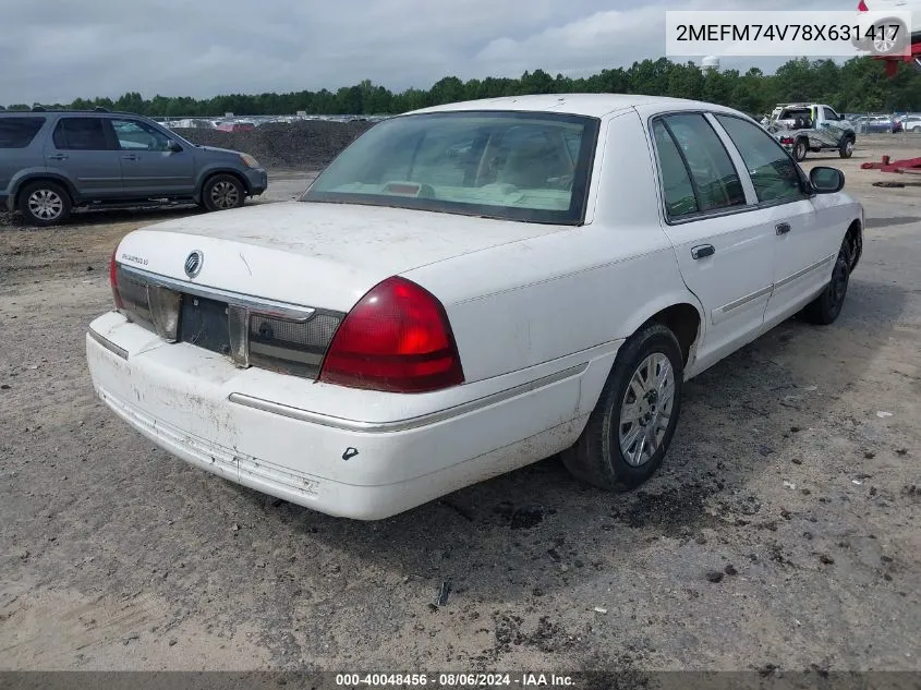 2008 Mercury Grand Marquis Gs VIN: 2MEFM74V78X631417 Lot: 40048456