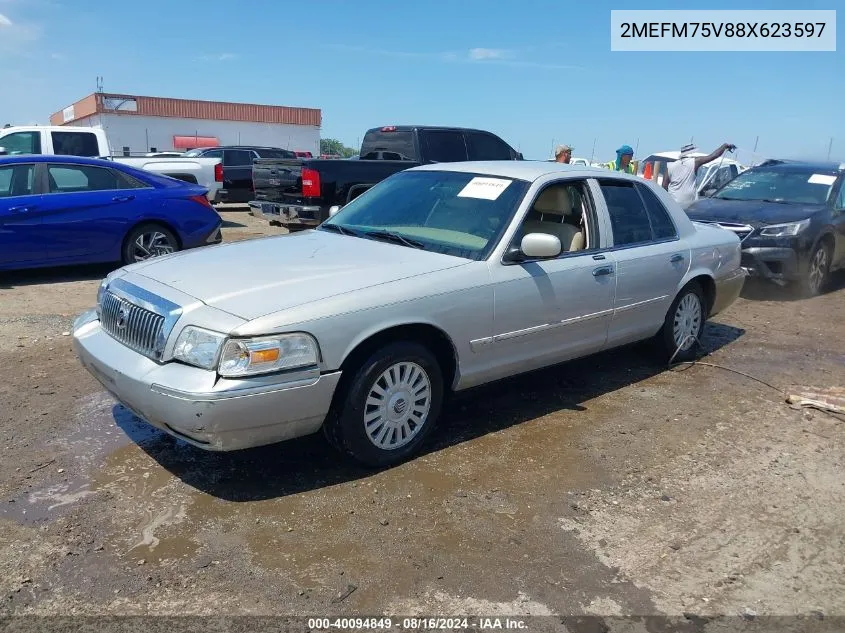 2008 Mercury Grand Marquis Ls VIN: 2MEFM75V88X623597 Lot: 40094849