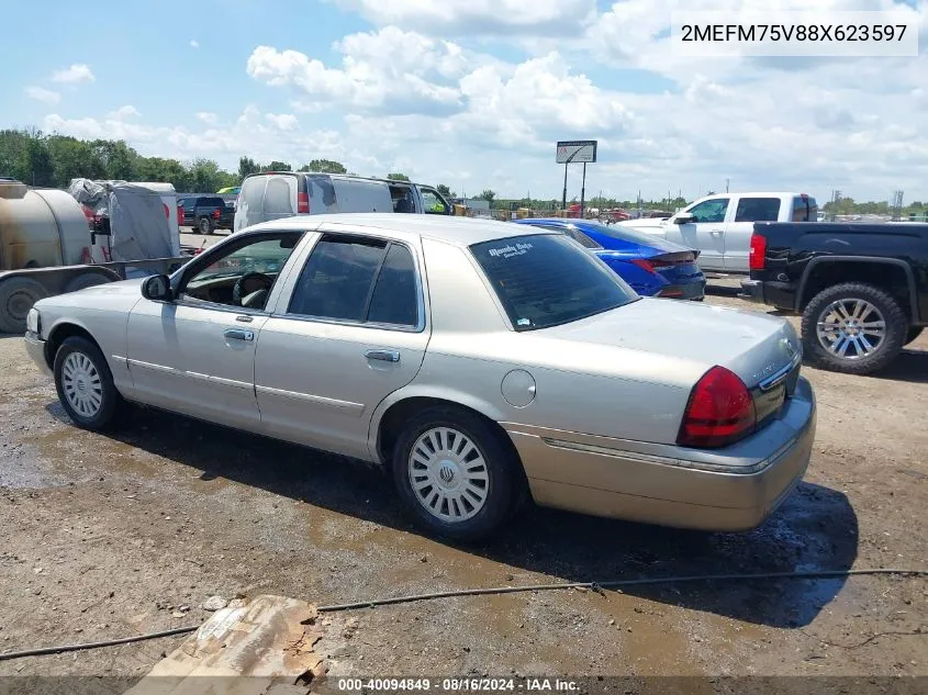 2008 Mercury Grand Marquis Ls VIN: 2MEFM75V88X623597 Lot: 40094849