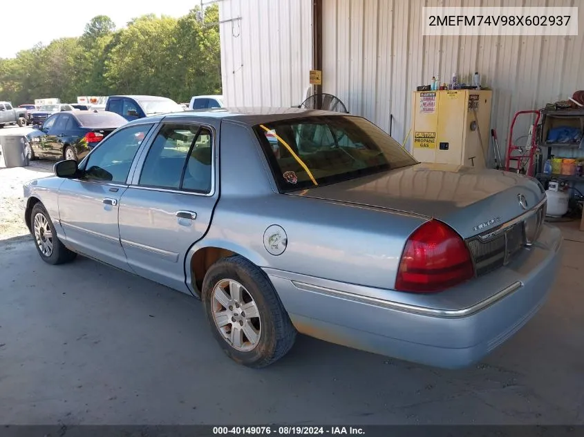 2008 Mercury Grand Marquis Gs VIN: 2MEFM74V98X602937 Lot: 40149076