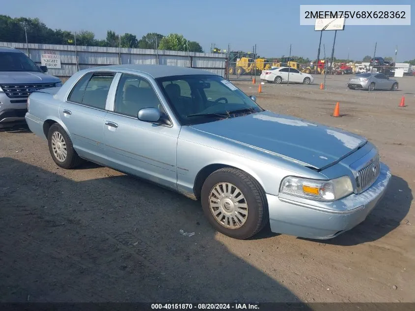 2008 Mercury Grand Marquis Ls VIN: 2MEFM75V68X628362 Lot: 40151870