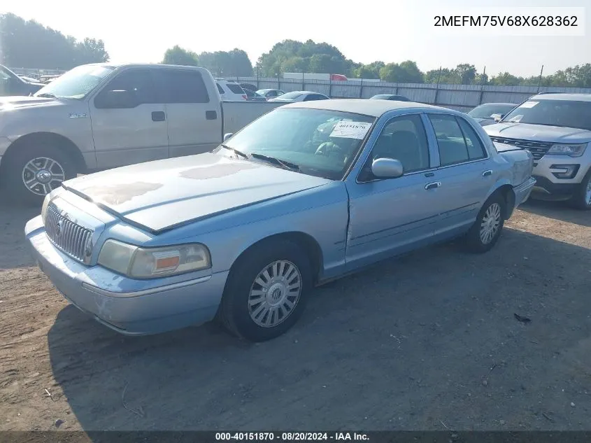 2008 Mercury Grand Marquis Ls VIN: 2MEFM75V68X628362 Lot: 40151870