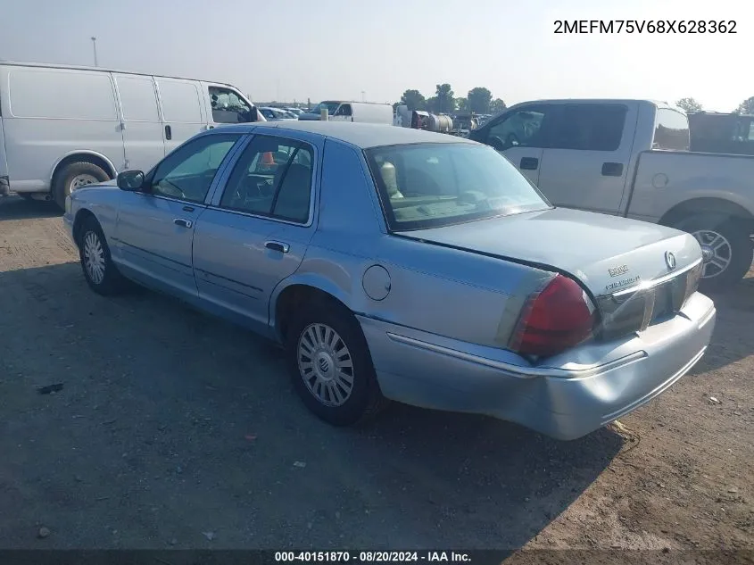 2008 Mercury Grand Marquis Ls VIN: 2MEFM75V68X628362 Lot: 40151870