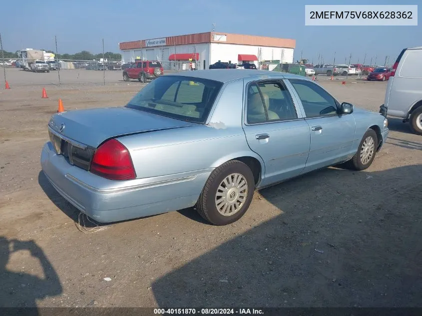 2008 Mercury Grand Marquis Ls VIN: 2MEFM75V68X628362 Lot: 40151870