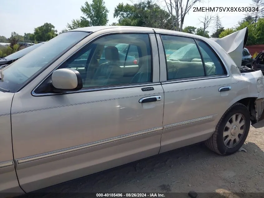 2008 Mercury Grand Marquis Ls VIN: 2MEHM75VX8X630334 Lot: 40185496