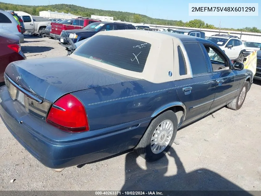 2008 Mercury Grand Marquis Ls VIN: 2MEFM75V48X601290 Lot: 40263371