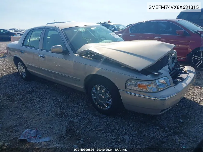 2008 Mercury Grand Marquis Gs VIN: 2MEFM74VX8X631315 Lot: 40300896