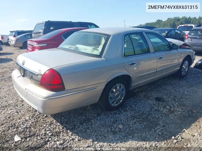 2008 Mercury Grand Marquis Gs VIN: 2MEFM74VX8X631315 Lot: 40300896