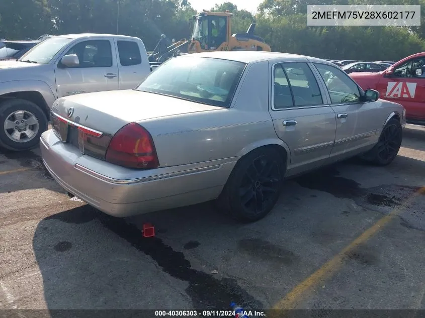 2008 Mercury Grand Marquis Ls VIN: 2MEFM75V28X602177 Lot: 40306303