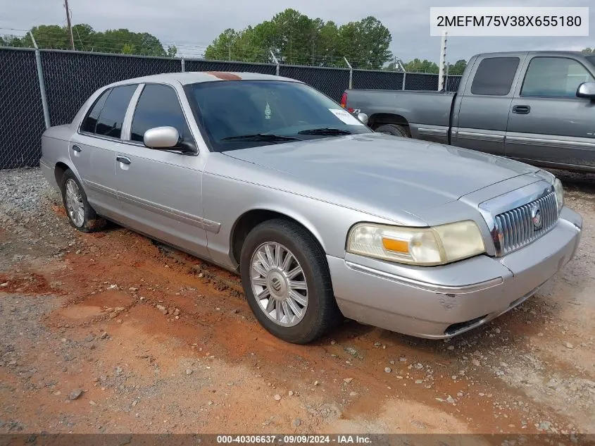 2008 Mercury Grand Marquis Ls VIN: 2MEFM75V38X655180 Lot: 40306637