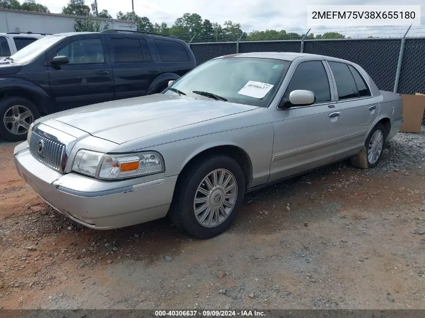 2008 Mercury Grand Marquis Ls VIN: 2MEFM75V38X655180 Lot: 40306637