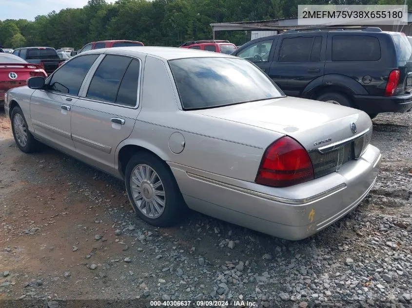 2008 Mercury Grand Marquis Ls VIN: 2MEFM75V38X655180 Lot: 40306637