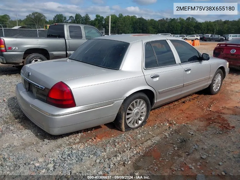 2008 Mercury Grand Marquis Ls VIN: 2MEFM75V38X655180 Lot: 40306637