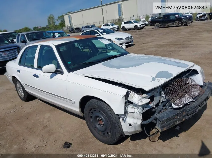 2008 Mercury Grand Marquis Ls VIN: 2MEFM75VX8X624847 Lot: 40313251