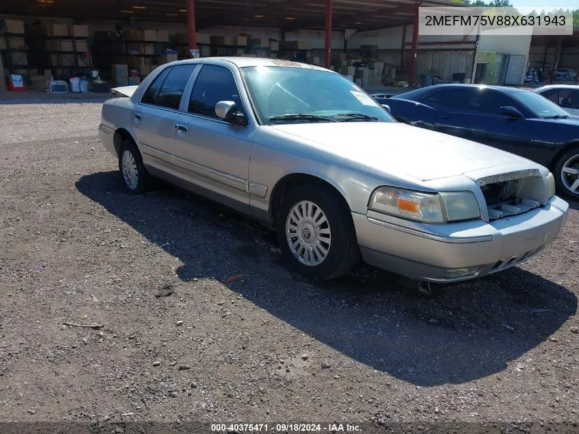 2008 Mercury Grand Marquis Ls VIN: 2MEFM75V88X631943 Lot: 40375471