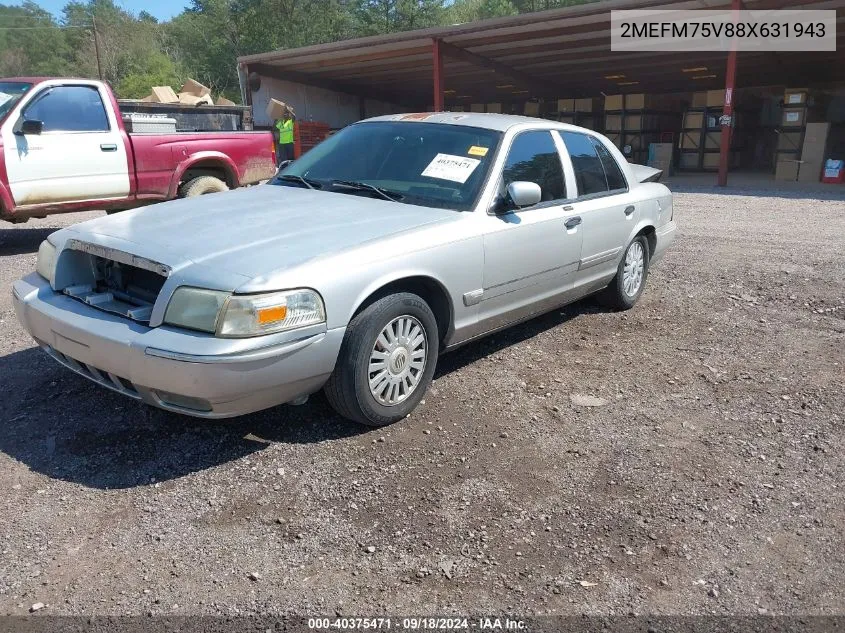 2008 Mercury Grand Marquis Ls VIN: 2MEFM75V88X631943 Lot: 40375471