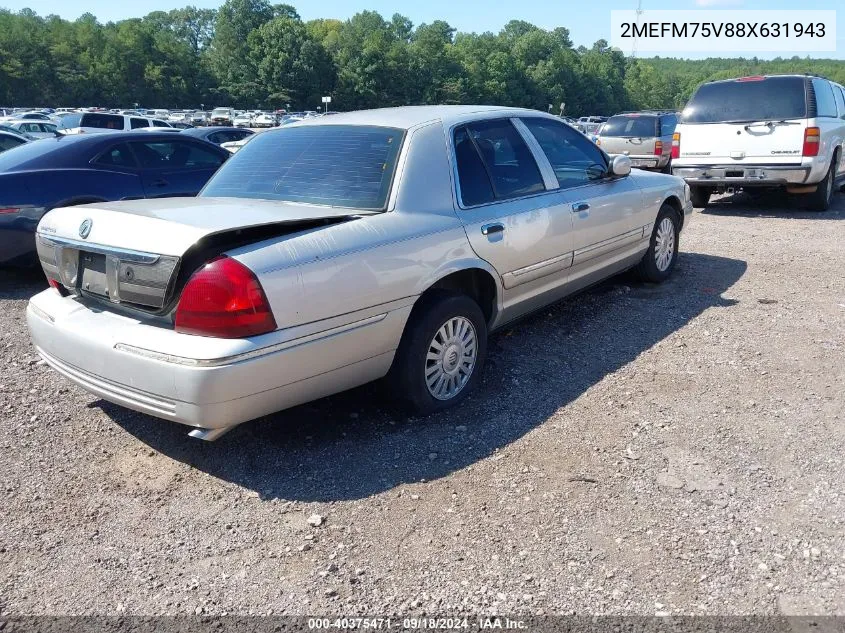 2008 Mercury Grand Marquis Ls VIN: 2MEFM75V88X631943 Lot: 40375471