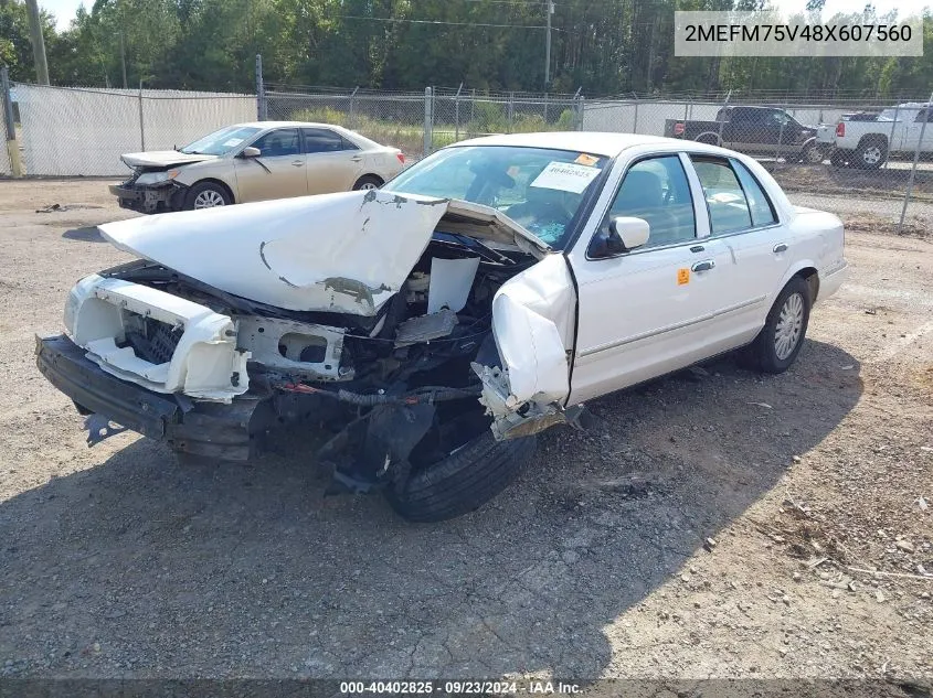 2008 Mercury Grand Marquis Ls VIN: 2MEFM75V48X607560 Lot: 40402825