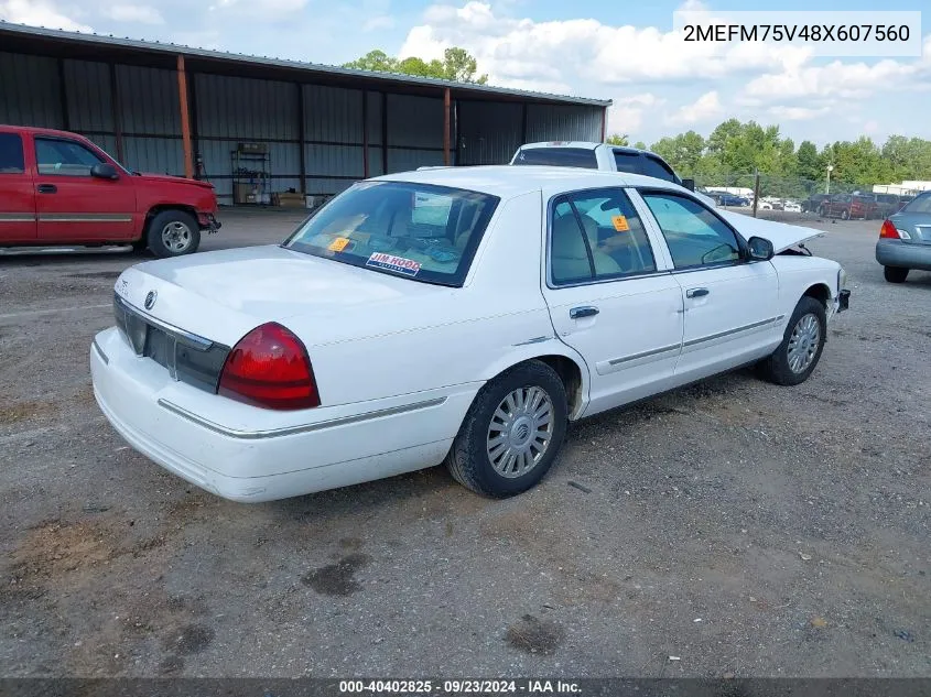 2008 Mercury Grand Marquis Ls VIN: 2MEFM75V48X607560 Lot: 40402825