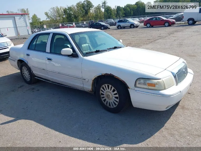 2008 Mercury Grand Marquis Ls VIN: 2MEFM75V28X626799 Lot: 40411406