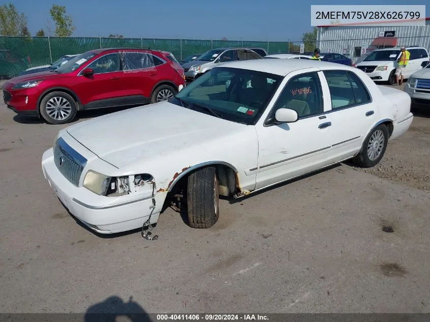 2008 Mercury Grand Marquis Ls VIN: 2MEFM75V28X626799 Lot: 40411406